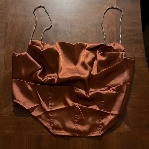 Unique Brown Sugar Front Drape Asymmetrical Bustier Corset W/Diamond On Strap - Picture 9 of 9